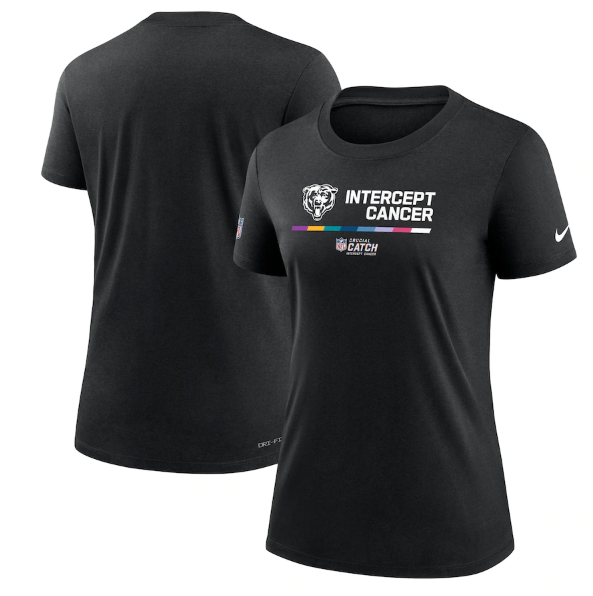 Women's Chicago Bears 2022 Black Crucial Catch Performance T-Shirt(Run Small)